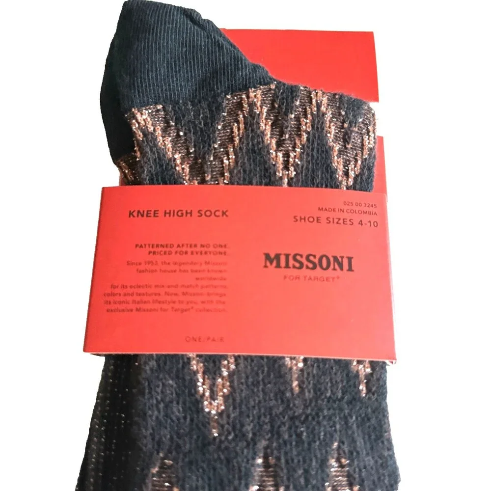 Missoni For Target Ladies Knee Socks Brown Gold Chevron Shoe Size 4-10 New Women